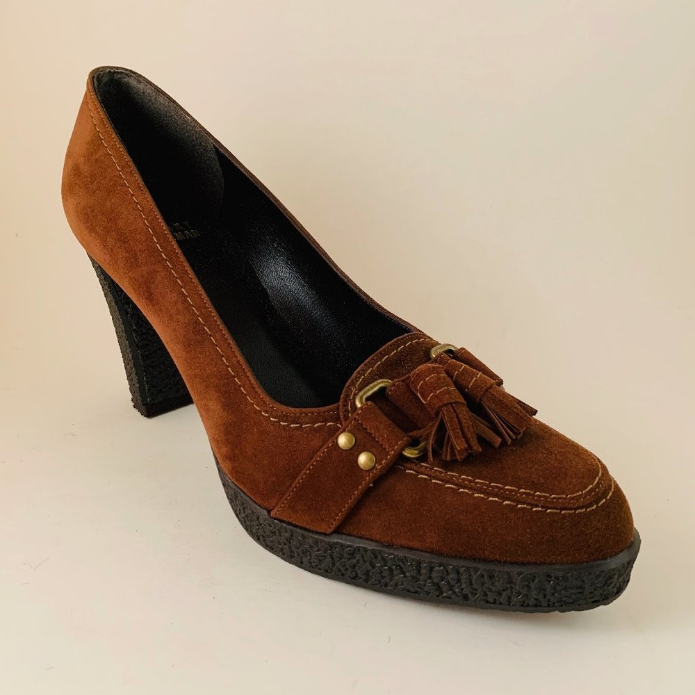 Stuart Weitzman Brown Suede Tassel Pumps